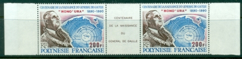 French-Polynesia-1990-General-de-Gaulle-Birth-Centenary-pair-MUH