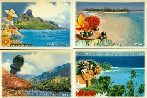 French-Polynesia-1999-Picture Postcards, views, pre stamped unused 4xPSC