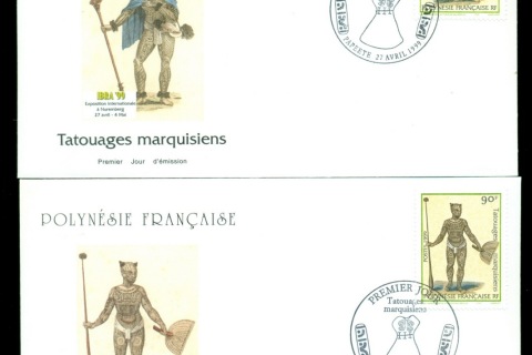 French-Polynesia-1999 Tatooed men of Marquesas Islands 2xFDC