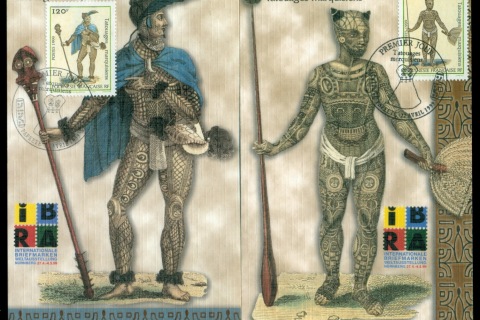 French-Polynesia-1999 Tatooed men of Marquesas Islands 2xMaxicard