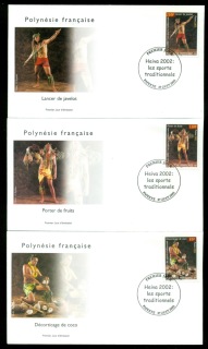 French-Polynesia-2002-Traditional Sports 3xFDC