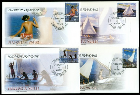 French-Polynesia-2003-Outrigger Canoes 4xFDC