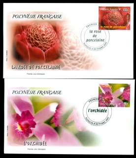 French-Polynesia-2003-Flowers 2xFDC