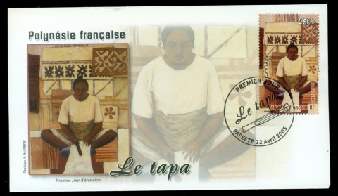 French-Polynesia-2005- Woman Making Tapa Cloth FDC