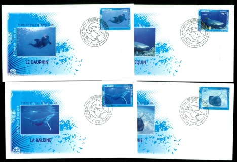 French-Polynesia-2008-Marine Life, Dolphin, Whale, Shark, ray 4xFDC