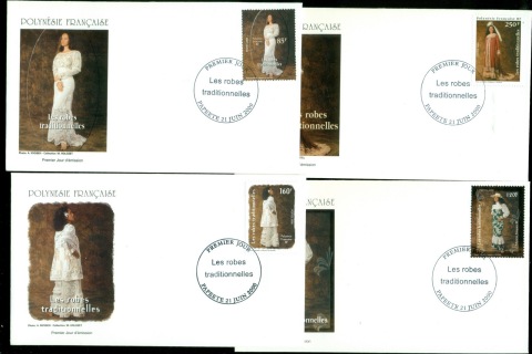 French-Polynesia-2000-Traditional Dresses 4xFDC