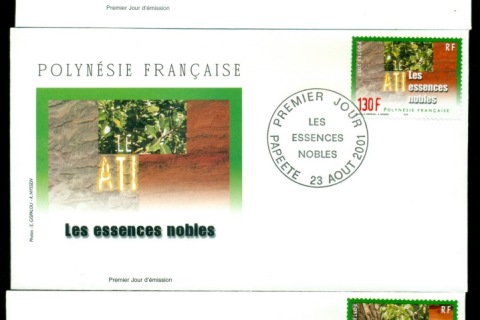 French-Polynesia-2001 Hardwood Trees 3xFDC