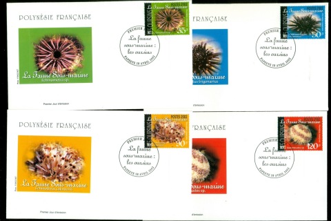 French-Polynesia-2002-Marine Life, Sea Urchins 4xFDC
