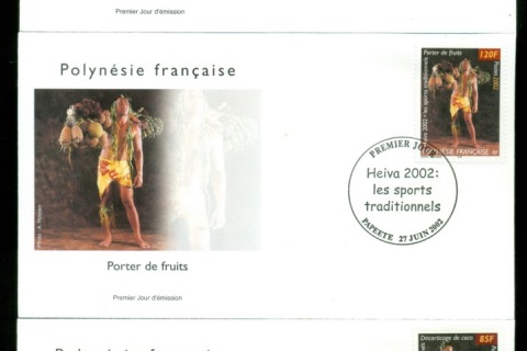 French-Polynesia-2002-Traditional Sports 3xFDC