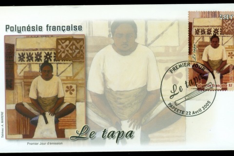 French-Polynesia-2005- Woman Making Tapa Cloth FDC