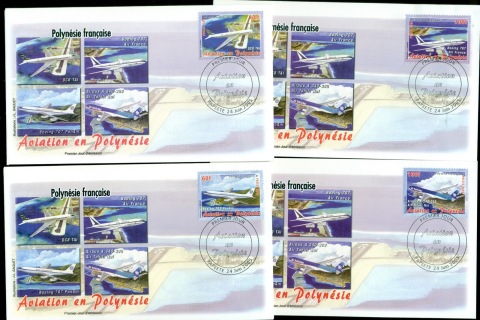 French-Polynesia-2005-Historic Airplanes 4xFDC