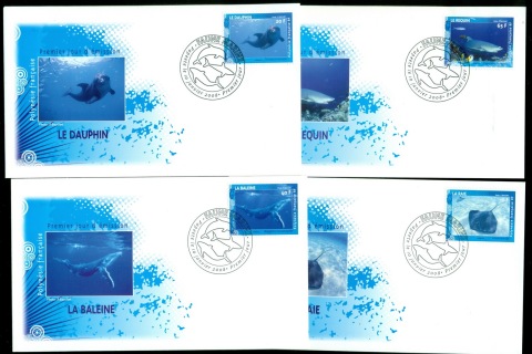 French-Polynesia-2008-Marine Life, Dolphin, Whale, Shark, ray 4xFDC