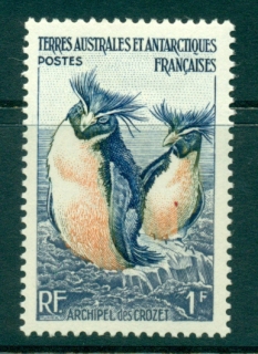 French-Antarctic-Territory-1956-1fr-Rockhopper-penguins-Bird-MLH-lot38658