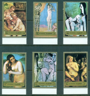 Fujeira-1972-Mi1258-1263A-Nude-paintings-by-Titian-Picasso-MUH