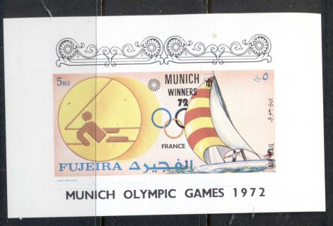 Fujeira-1972-Mi1416-Summer-Olympics-Munich-Medallists-Finn-Dinghy-France-Deluxe-MS-MUH