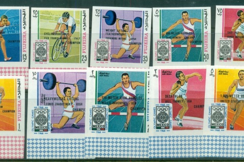 Fujeira-1968-Mi292-301B-Summer-Olympics-Mexico-Opt-Gold-Medal-Winners-IMPERF-MLH
