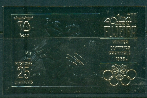 Fujeira-1968-MiA223B-Winter-Olympics-Grenoble-Gold-Foil-Embossed-IMPERF-MLH
