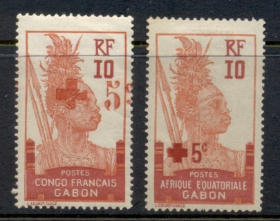 Gabon 1916-17 Pictorials Surch 5c Red Cross