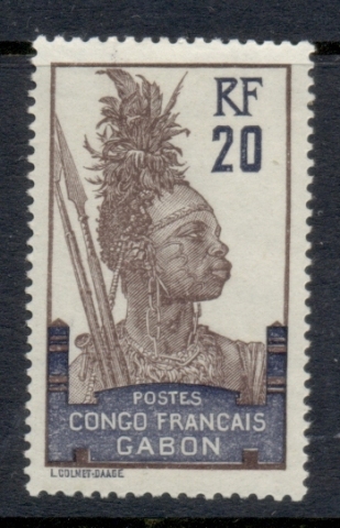 Gabon 1910 Pictorial Inscr. Congo Francais 20c