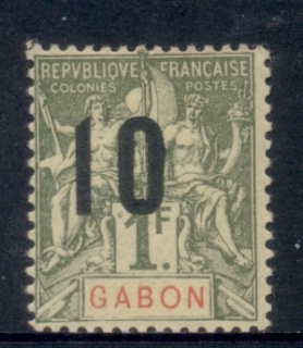 Gabon 1912 Navigation & Commerce Surch. 10c on 1f