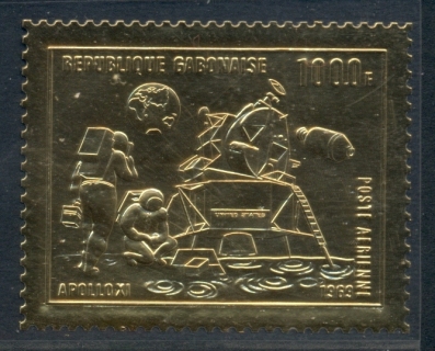 Gabon 1969 Apollo 11 Moon Landing, gold foil embossed