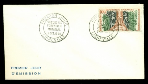 Gabon 1960 Workmen Felling Tree FDC