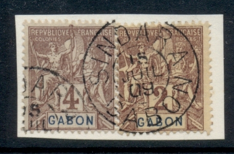 Gabon 1904-07 Navigation & Commerce 2c,4c on piece Sindara