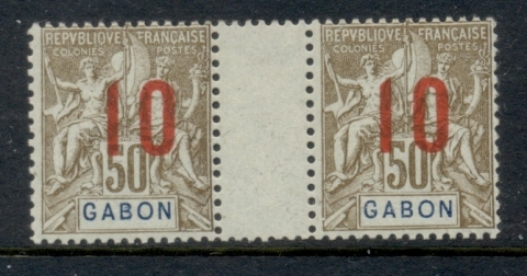 Gabon 1912 Navigation & Commerce surcharge 10c on 50c gutter pr