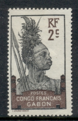 Gabon 1910 Pictorial, Fang Warrior, Congo Francaise 2c