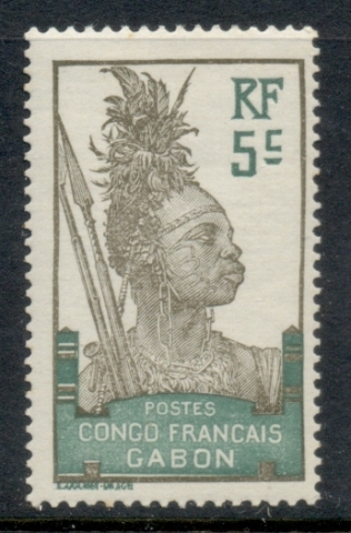 Gabon 1910 Pictorial, Fang Warrior, Congo Francaise 5c