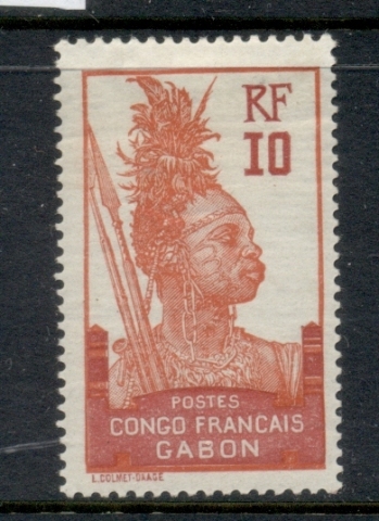 Gabon 1910 Pictorial, Fang Warrior, Congo Francaise 10c