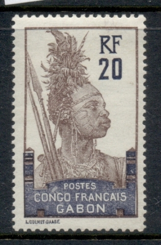 Gabon 1910 Pictorial, Fang Warrior, Congo Francaise 20c
