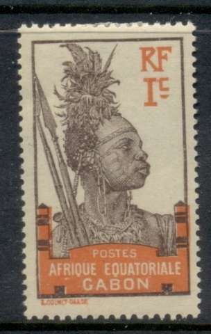 Gabon 1910-22 Pictorial, Fang Warrior, Afrique Equatoriale 1c