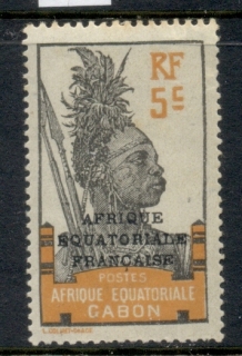 Gabon 1924-31 Pictorial, Fang Warrior, Opt Afrique Equatoriale Francaise 5c