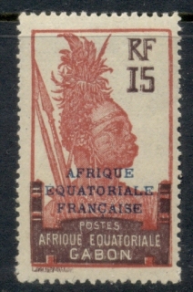 Gabon 1924-31 Pictorial, Fang Warrior, Opt Afrique Equatoriale Francaise 15c