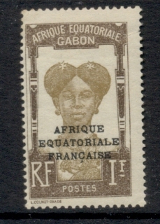 Gabon 1924-31 Pictorial, Fang Woman, Opt Afrique Equatoriale Francaise 1f