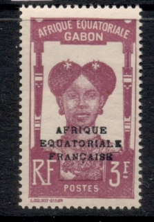 Gabon 1924-31 Pictorial, Fang Woman, Opt Afrique Equatoriale Francaise 3f