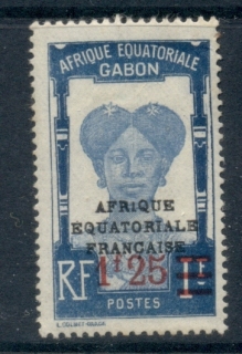 Gabon 1925-28 Pictorial, Fang Woman, Opt Afrique Equatoriale Francaise Surch 1.25f  on 1f