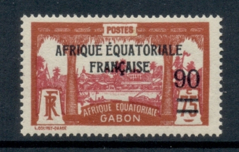 Gabon 1925-28 Pictorial, Libreville Opt. Afrique Equatoriale Francaise Surch. 90c on 75c