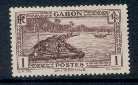 Gabon 1932-33 Pictorial, Timber raft on Ogowe River 1c