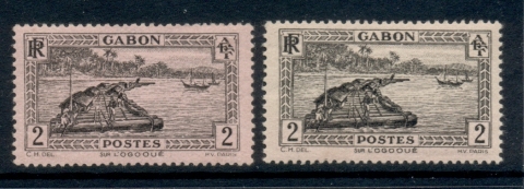 Gabon 1932-33 Pictorial, Timber raft on Ogowe River 2x 2xshades