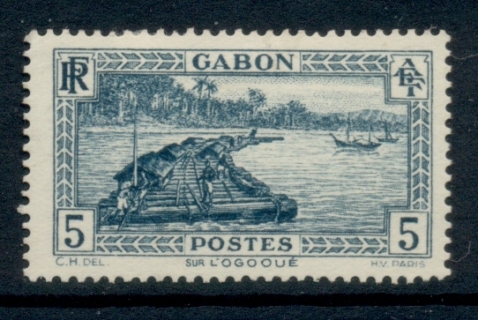 Gabon 1932-33 Pictorial, Timber raft on Ogowe River 5c