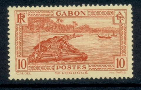 Gabon 1932-33 Pictorial, Timber raft on Ogowe River 10c