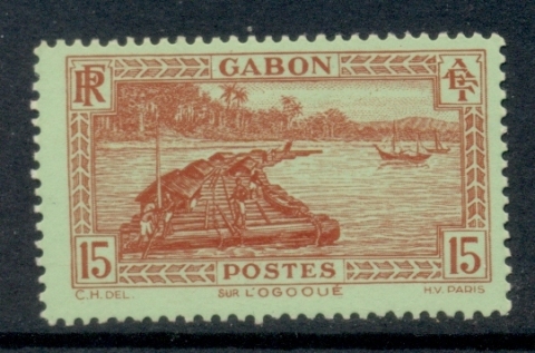 Gabon 1932-33 Pictorial, Timber raft on Ogowe River 15c