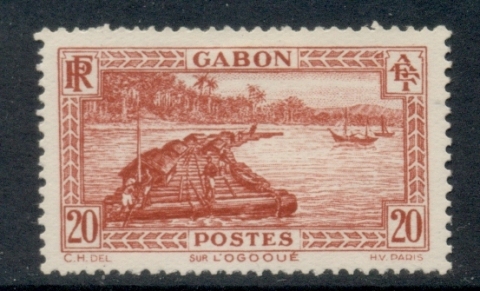 Gabon 1932-33 Pictorial, Timber raft on Ogowe River 20c