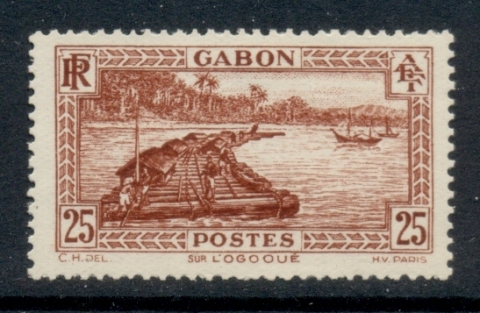 Gabon 1932-33 Pictorial, Timber raft on Ogowe River 25c