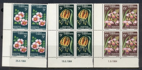 Gabon 1964 Flowers 3xblk4