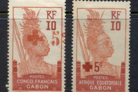 Gabon 1916-17 Pictorials Surch 5c Red Cross