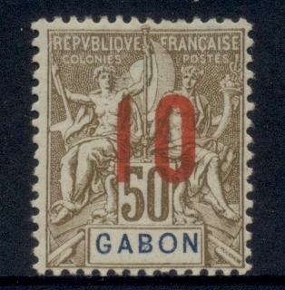 Gabon 1912 Navigation & Commerce Surch. 10c on 50c