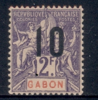 Gabon 1912 Navigation & Commerce Surch. 10c on 2f
